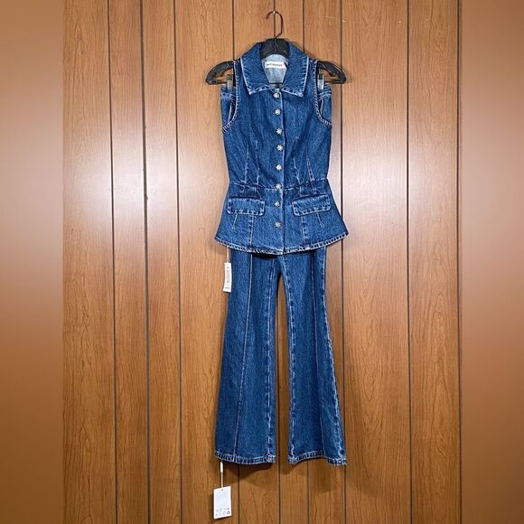 Self-Portrait  Two-Piece Denim Jumpsuit size 2 - Picture 8 of 16